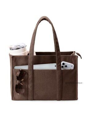KALIDI Corduroy Tote Bag 40oz Cup Holder Large Shoulder Bag Everyday Work